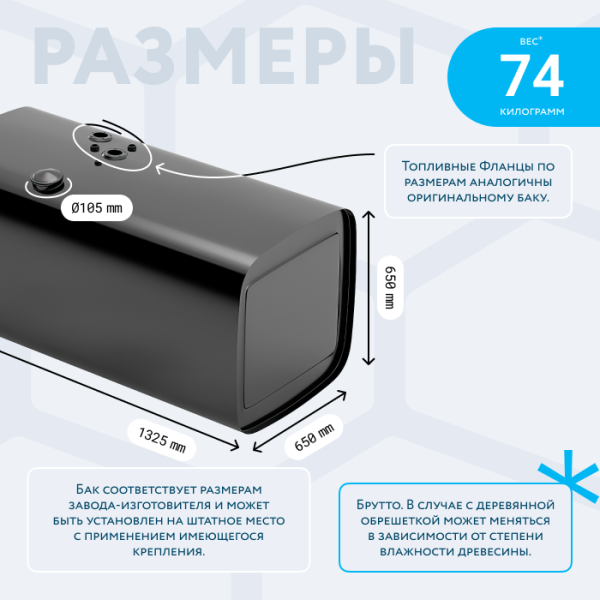 Топливный бак 500 литров (650х650х1325)